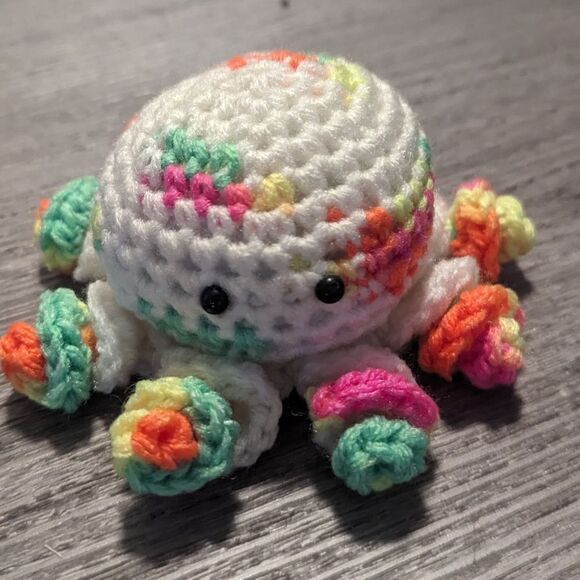 Handmade Crochet Rainbow White Octopus - Picture 1 of 4